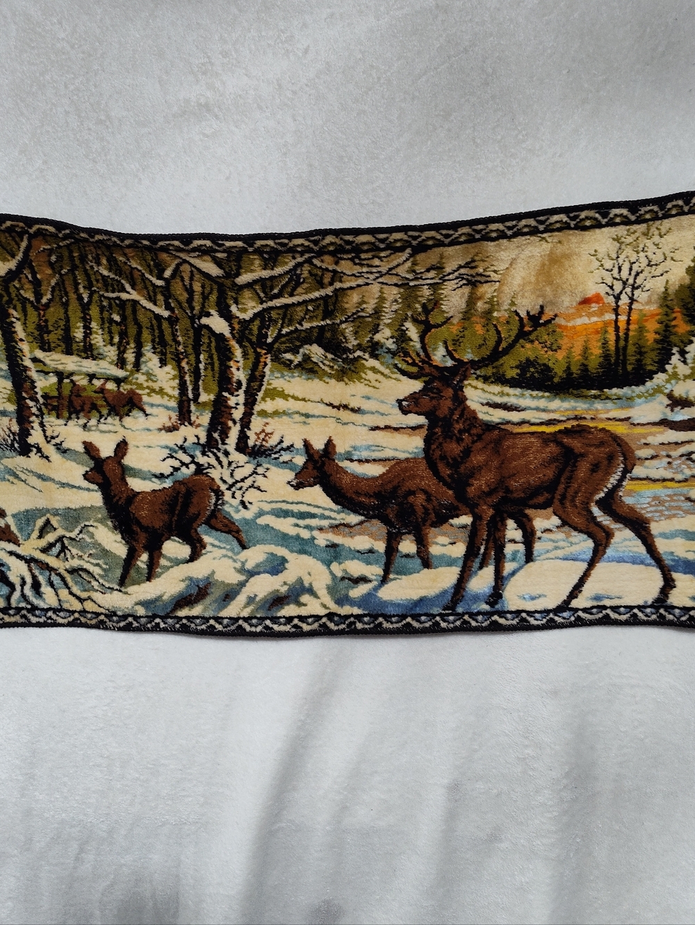 Deer Woodland Tapestry Panel - Brown, Green, Cream Made In Italy